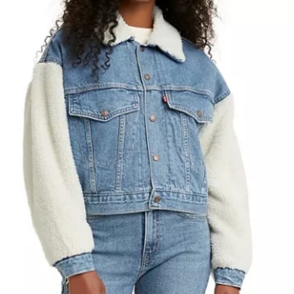 Levi's Sherpa Sleeve Cropped Oversized Denim Jacket